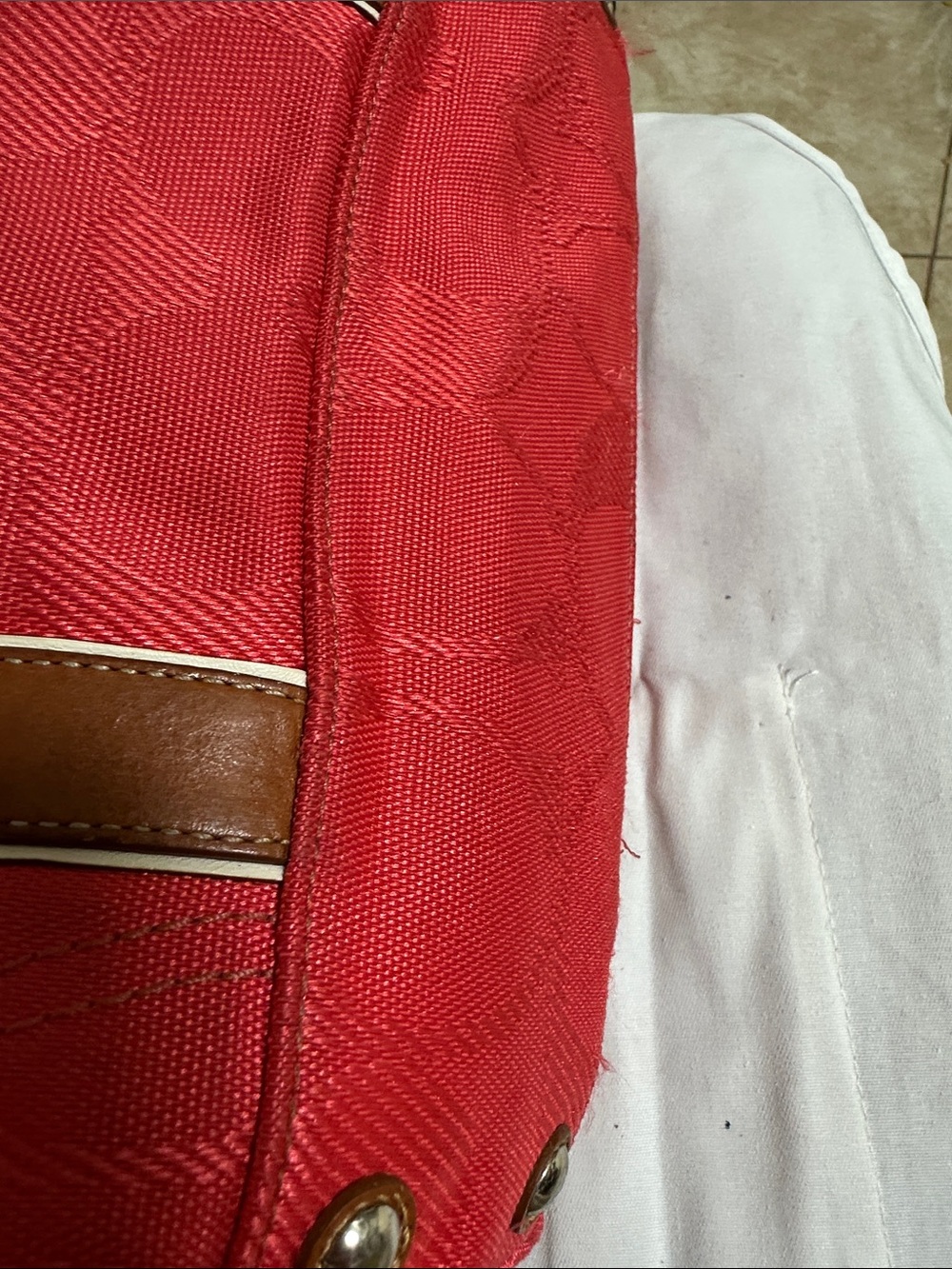 Coach Red Tote with Brown Leather Trim - Picture 10 of 16